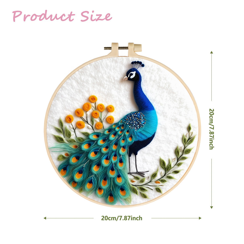 Vivid Peacock With Floral Branches Wool Needle Felting Painting Kit