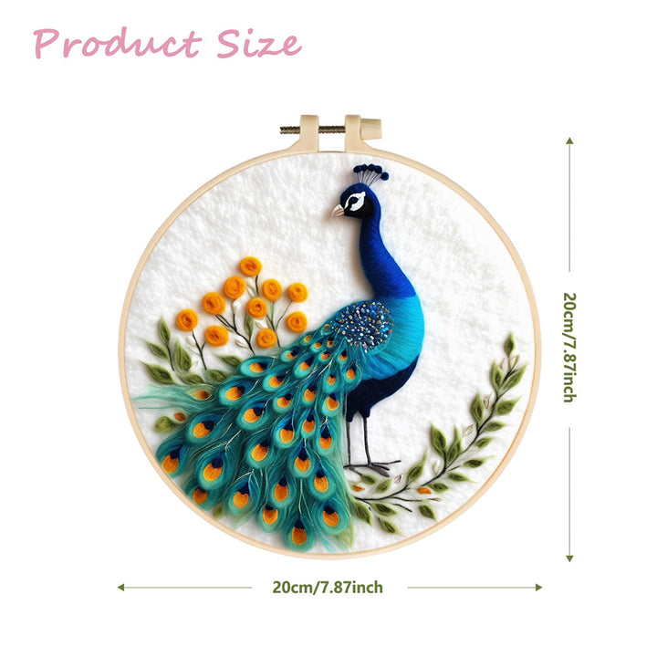 Vivid Peacock With Floral Branches Wool Needle Felting Painting Kit