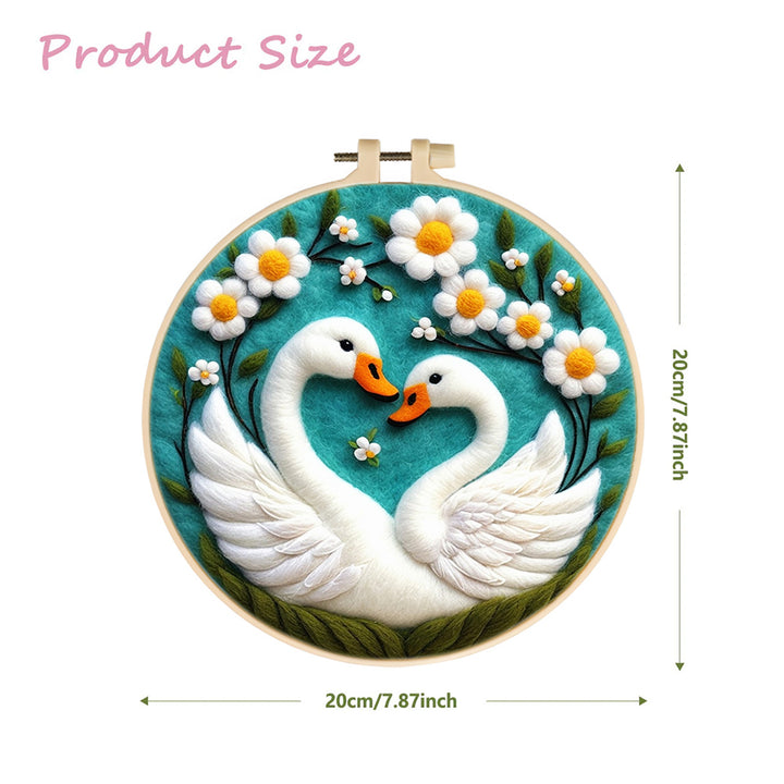 Loving Swans with Vibrant Daisies Wool Needle Felting Painting Kit