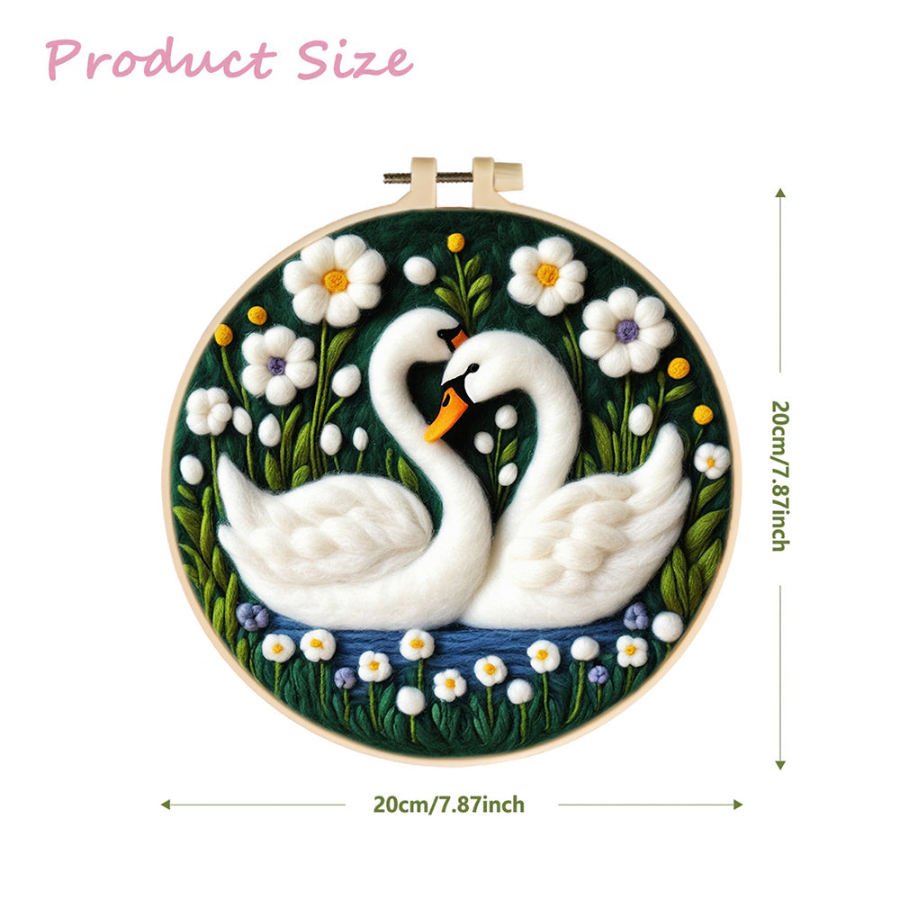 Clean White Swans Among Flowers Wool Needle Felting Painting Kit