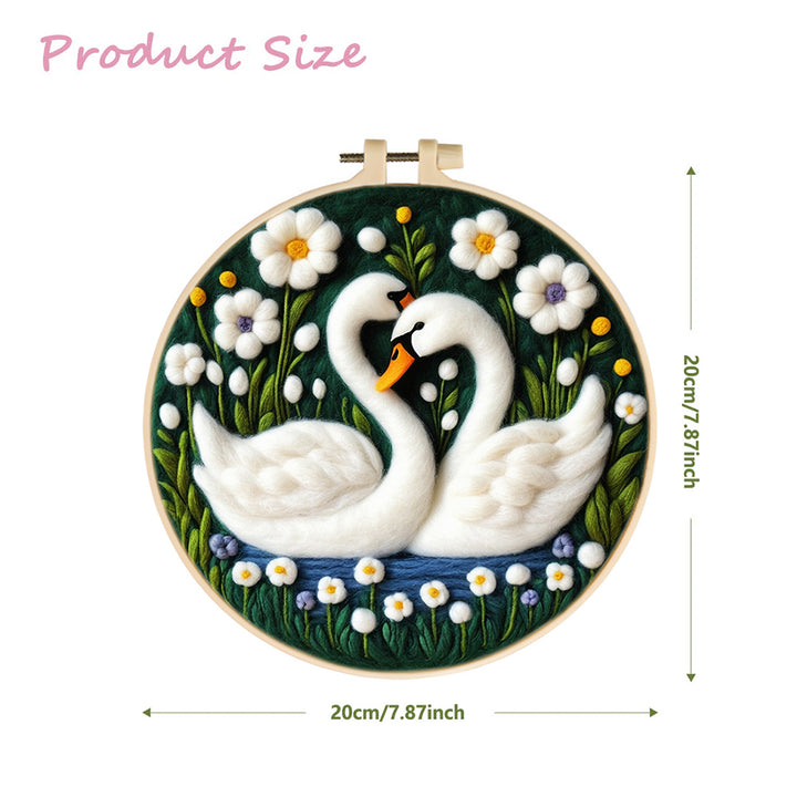 Clean White Swans Among Flowers Wool Needle Felting Painting Kit