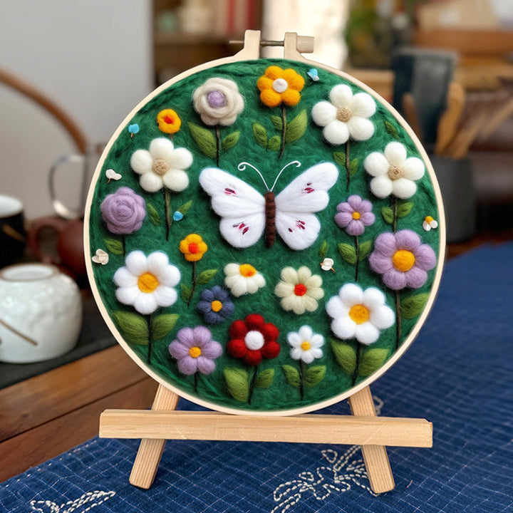 A Butterfly Among Flowers in Full Bloom Wool Needle Felting Painting Kit