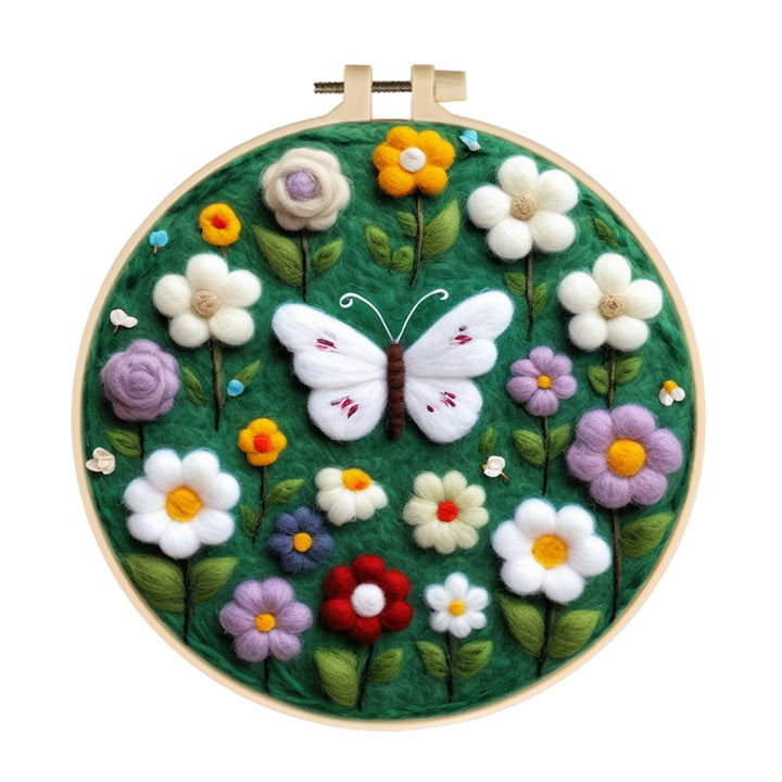 A Butterfly Among Flowers in Full Bloom Wool Needle Felting Painting Kit
