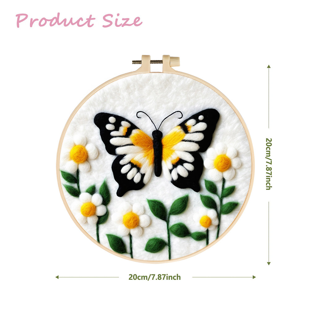 Yellow Butterfly Surrounded by Flowers Wool Needle Felting Painting Kit