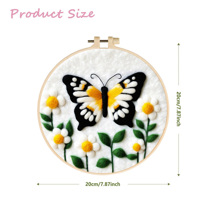 Yellow Butterfly Surrounded by Flowers Wool Needle Felting Painting Kit