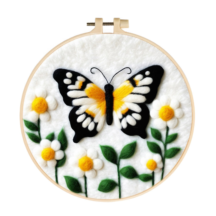 Yellow Butterfly Surrounded by Flowers Wool Needle Felting Painting Kit