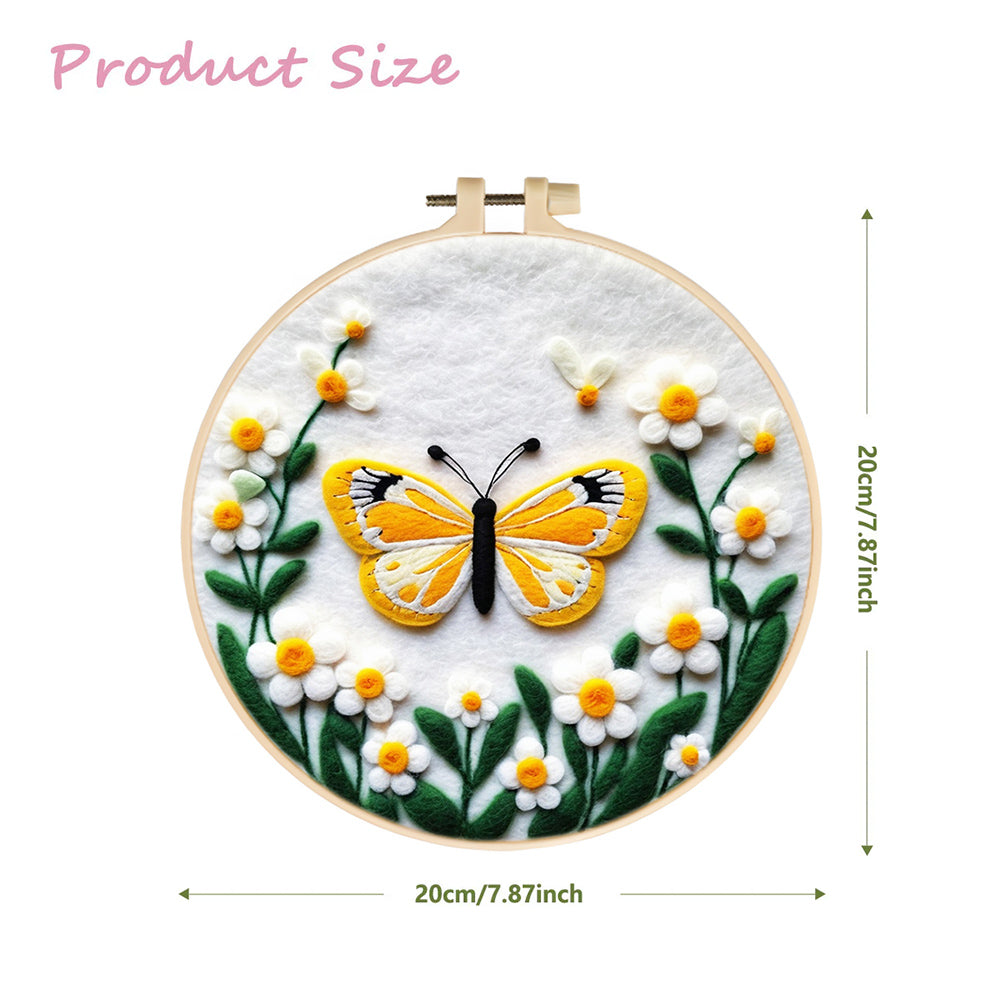 Fluttering Butterfly Surrounded by Daisies Wool Needle Felting Painting Kit