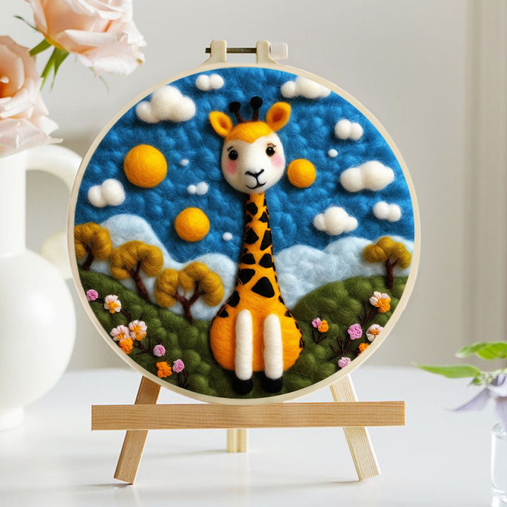 Gentle Giraffe Under Blue Sky Wool Needle Felting Painting Kit