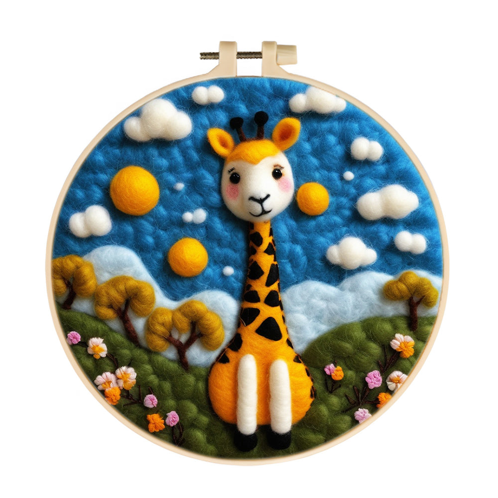Gentle Giraffe Under Blue Sky Wool Needle Felting Painting Kit