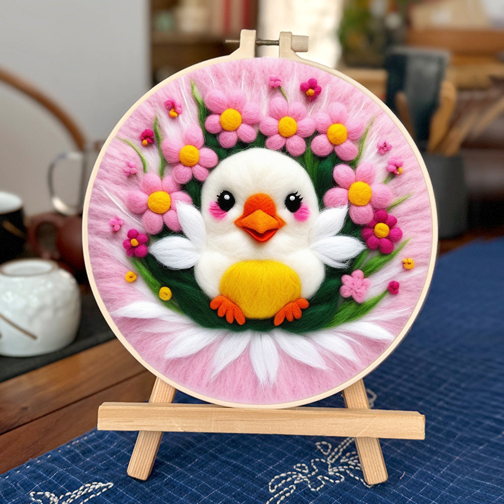 Fluffy Bird and Pink Flower Bouquet Wool Needle Felting Painting Kit