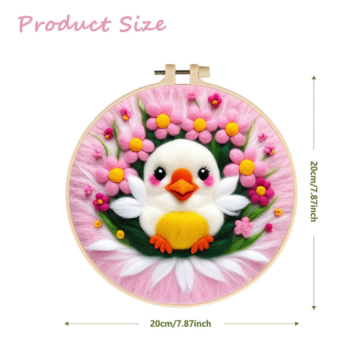 Fluffy Bird and Pink Flower Bouquet Wool Needle Felting Painting Kit