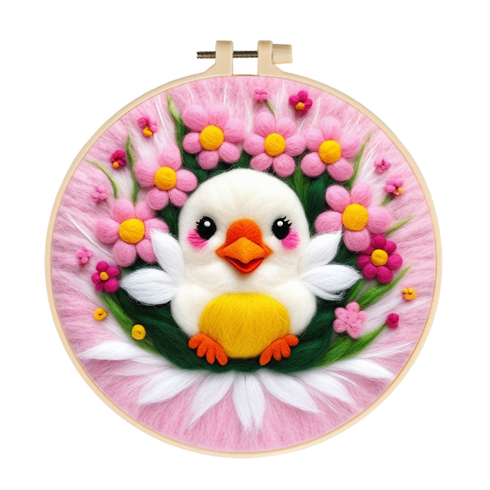 Fluffy Bird and Pink Flower Bouquet Wool Needle Felting Painting Kit