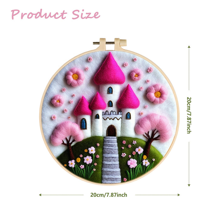 Pink Castle With Garden Flowers and Tree Wool Needle Felting Painting Kit