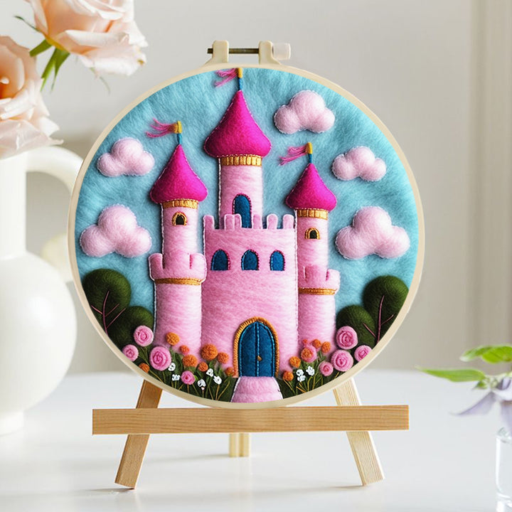 Soft Pink Castle Under Clouds Wool Needle Felting Painting Kit