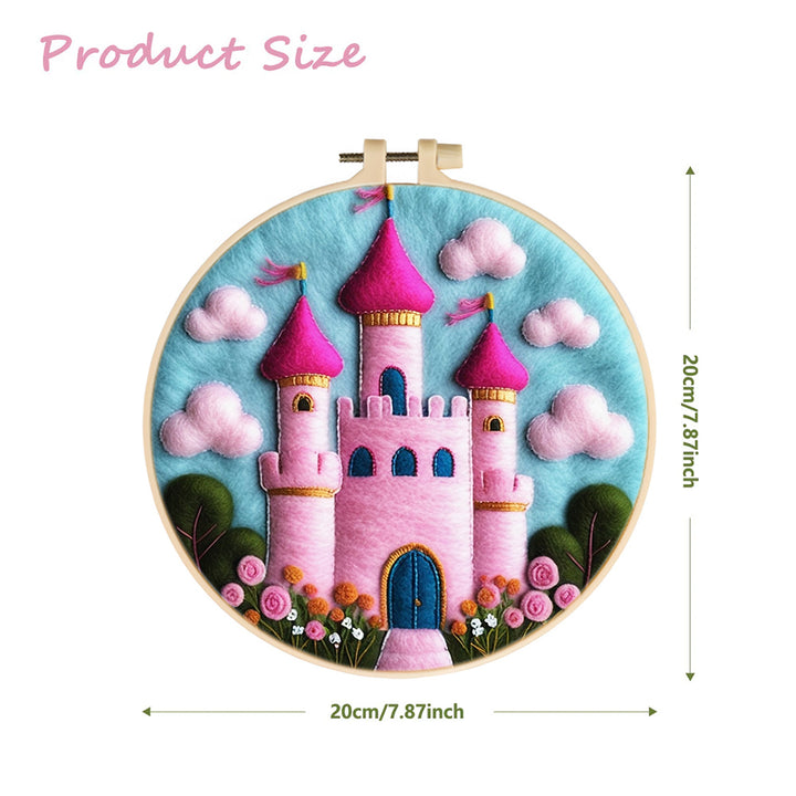 Soft Pink Castle Under Clouds Wool Needle Felting Painting Kit