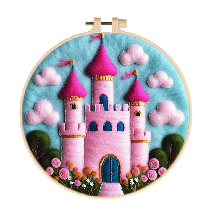 Soft Pink Castle Under Clouds Wool Needle Felting Painting Kit