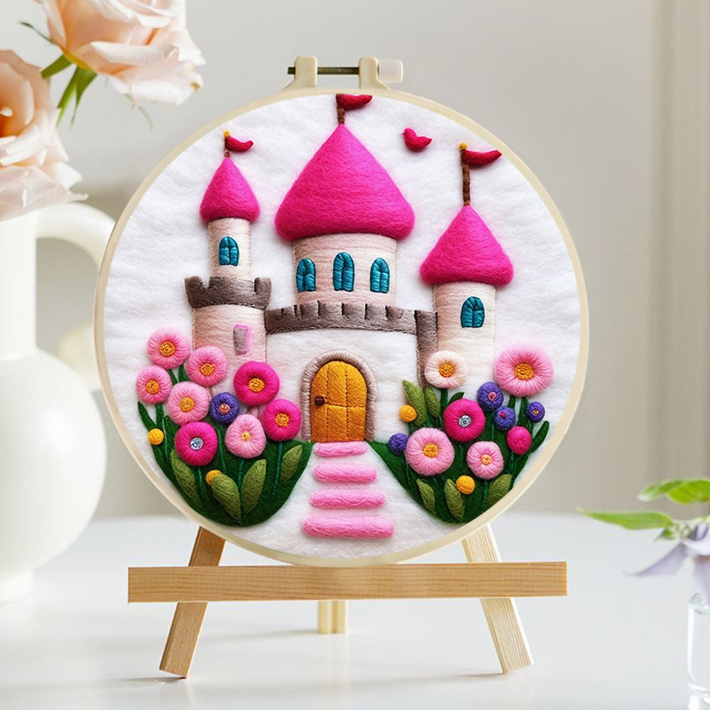 Sweet Pink Castle With Flowers Wool Needle Felting Painting Kit