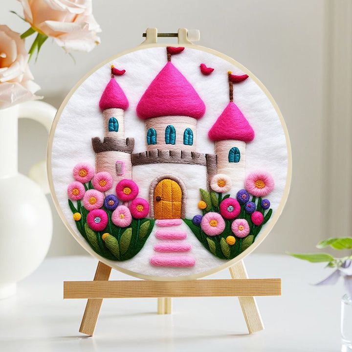 Sweet Pink Castle With Flowers Wool Needle Felting Painting Kit