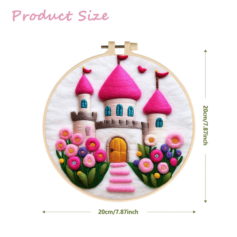 Sweet Pink Castle With Flowers Wool Needle Felting Painting Kit