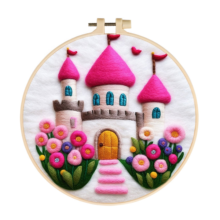 Sweet Pink Castle With Flowers Wool Needle Felting Painting Kit