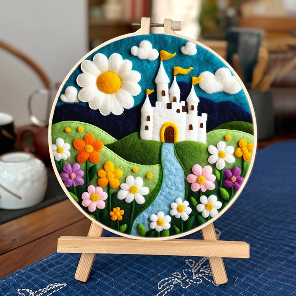 Dreamy Castle Amidst a Sea of Flowers Wool Needle Felting Painting Kit