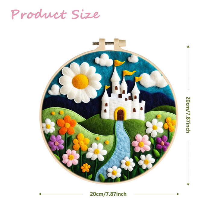 Dreamy Castle Amidst a Sea of Flowers Wool Needle Felting Painting Kit
