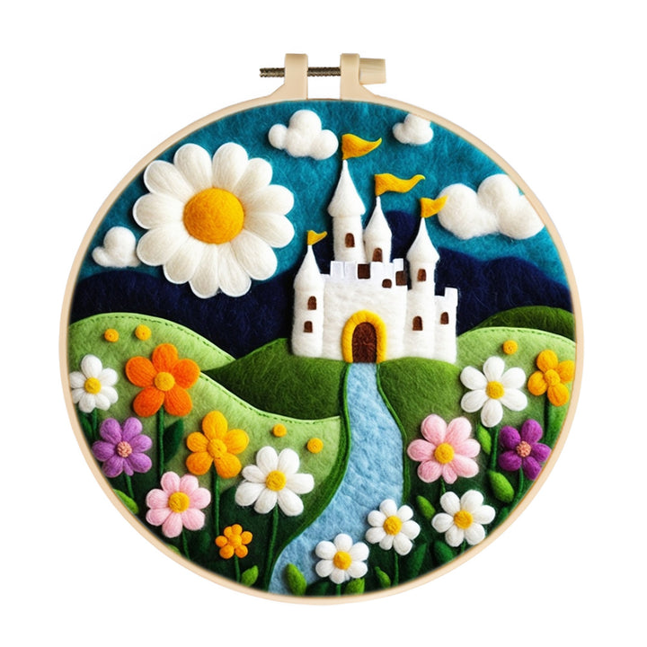 Dreamy Castle Amidst a Sea of Flowers Wool Needle Felting Painting Kit