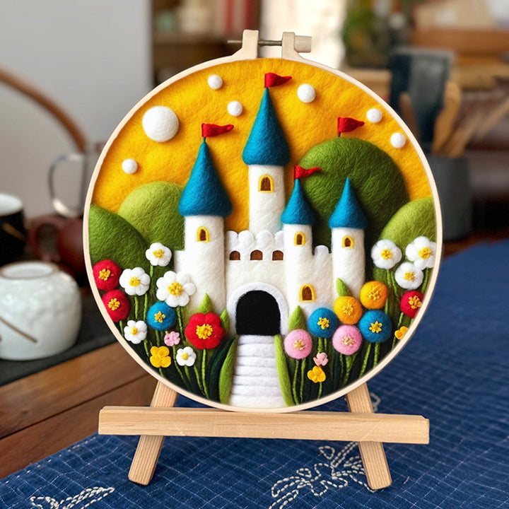 Castle with Vibrant Floral Pathway Wool Needle Felting Painting Kit