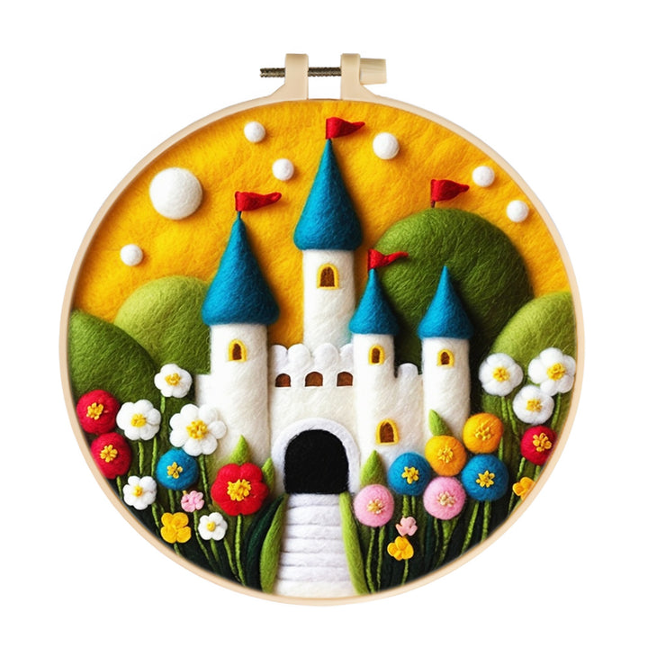 Castle with Vibrant Floral Pathway Wool Needle Felting Painting Kit