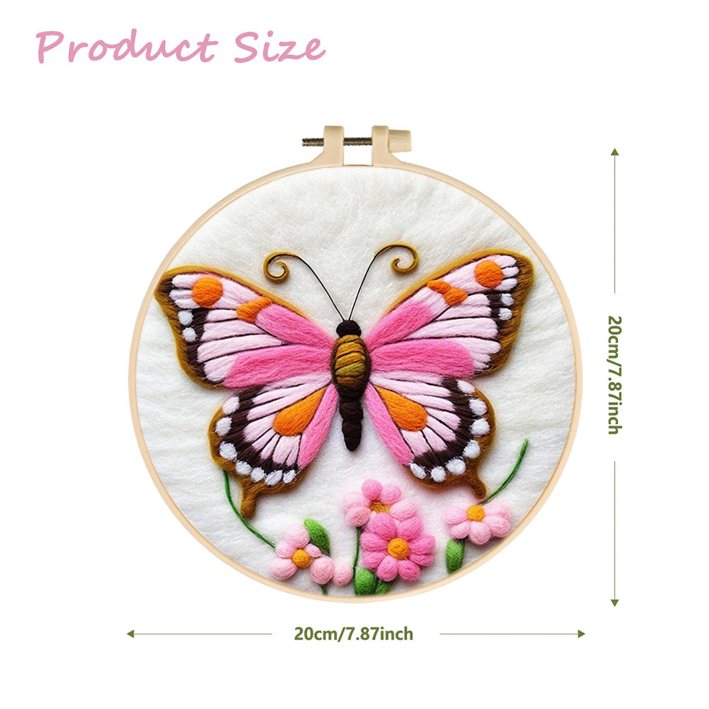 Pink Butterfly and Vibrant Flowers Wool Needle Felting Painting Kit