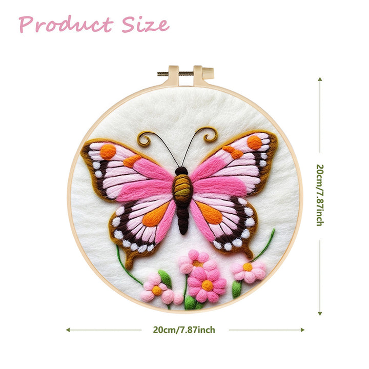 Pink Butterfly and Vibrant Flowers Wool Needle Felting Painting Kit