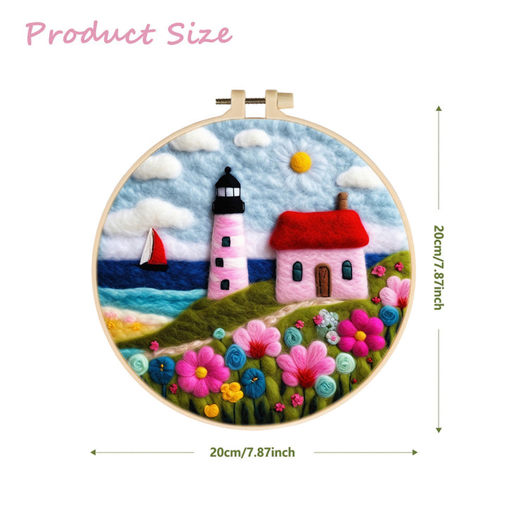 Coastal View with Lighthouse and Flowers Wool Needle Felting Painting Kit