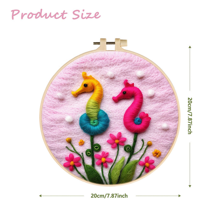 Delicate Seahorses Among Flowers Wool Needle Felting Painting Kit