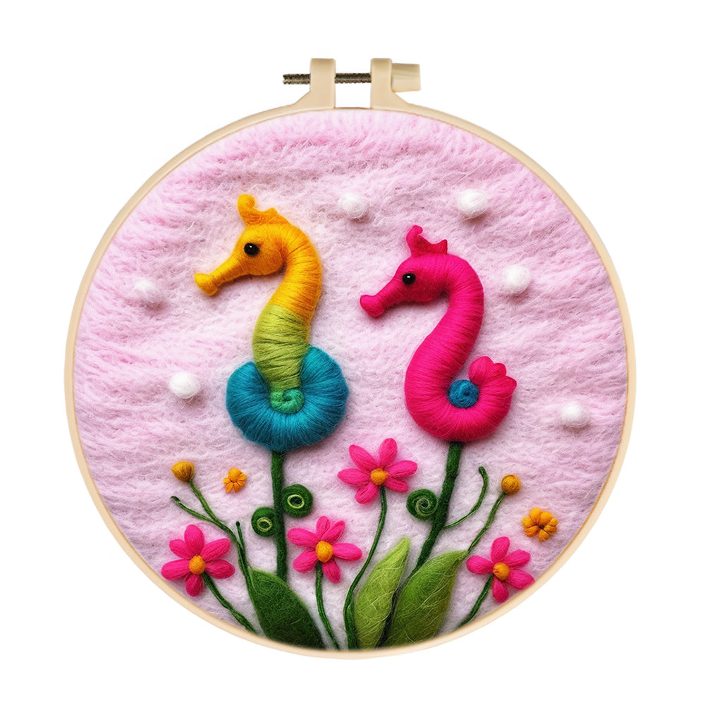 Delicate Seahorses Among Flowers Wool Needle Felting Painting Kit