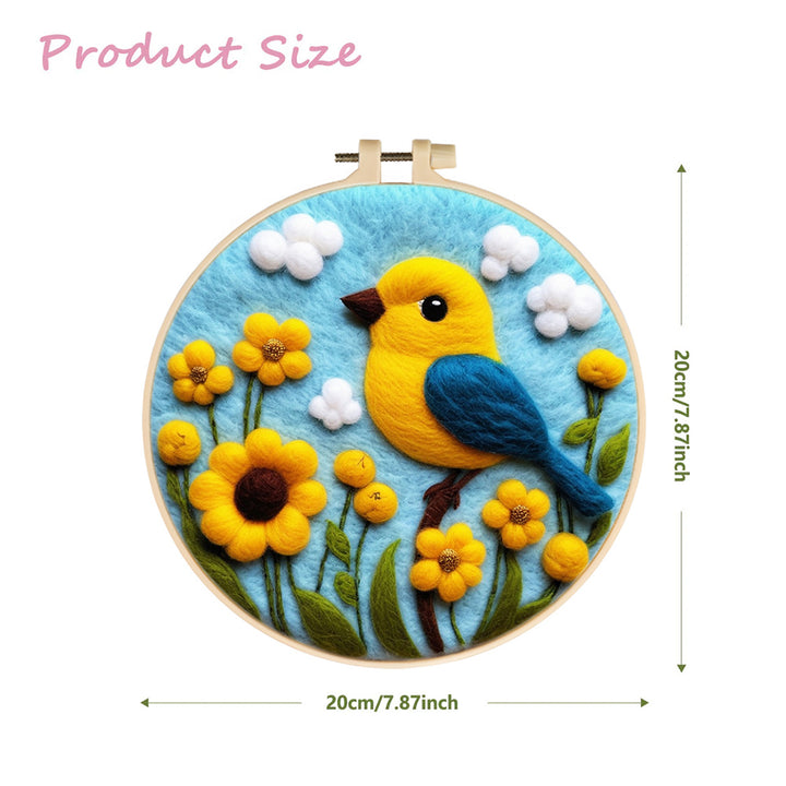 Cheerful Yellow Bird Surrounded by Blossoms Wool Needle Felting Painting Kit