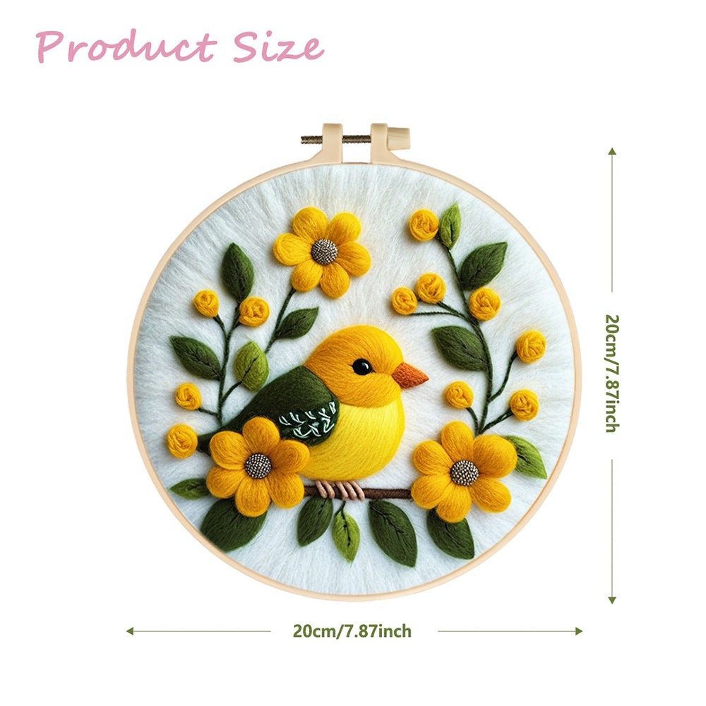 Calm Yellow Bird And Flowers Wool Needle Felting Painting Kit