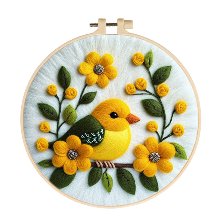 Calm Yellow Bird And Flowers Wool Needle Felting Painting Kit