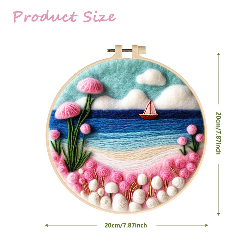 Gentle Shores with Pink Blossoms and Sea Wool Needle Felting Painting Kit