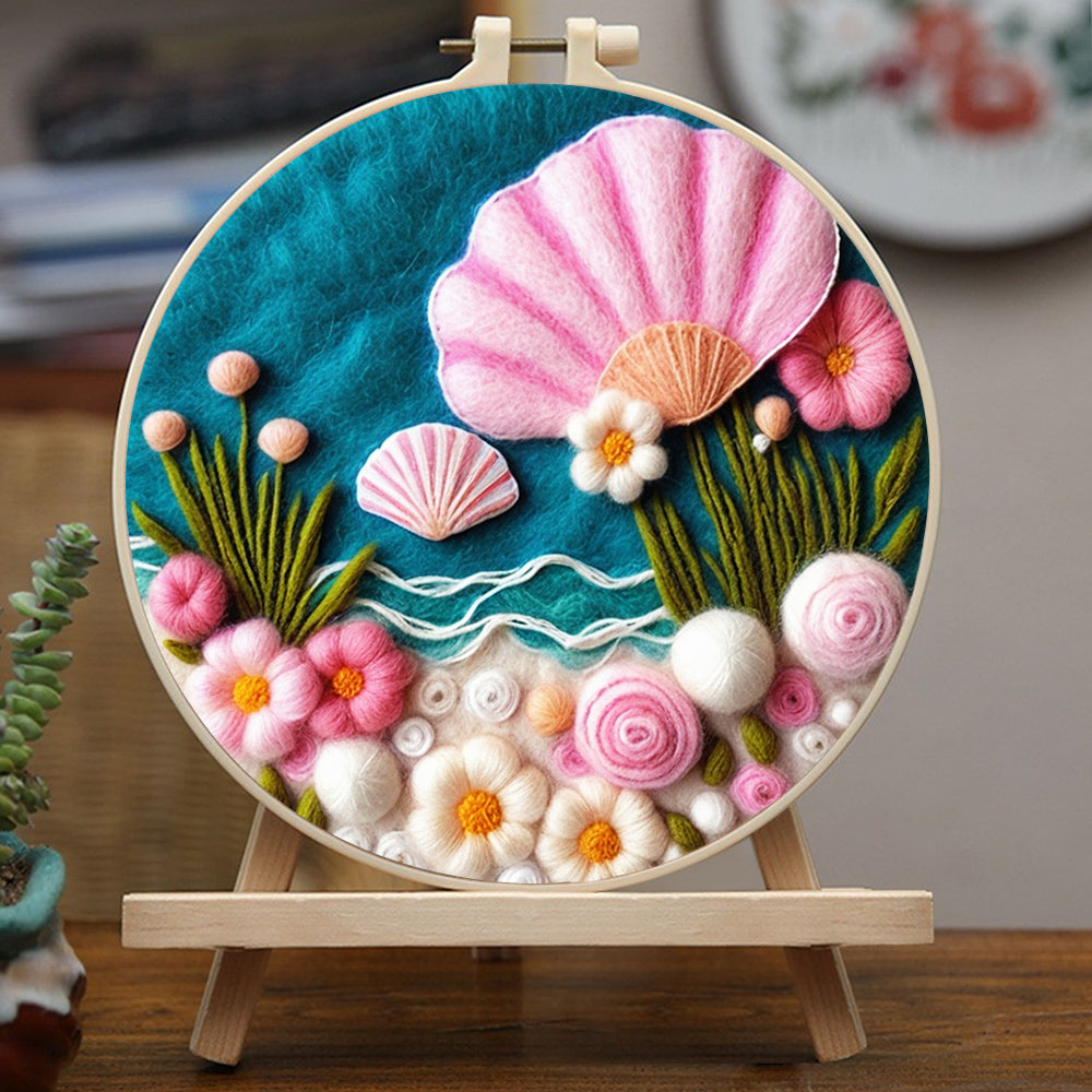 Delicate Seashells And Coastal Flowers Wool Needle Felting Painting Kit