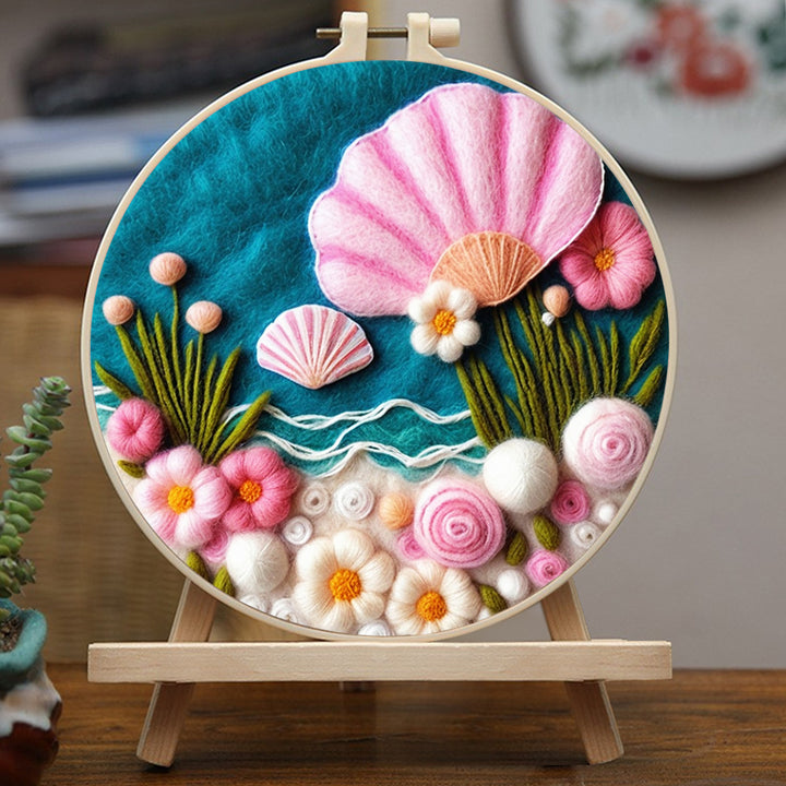 Delicate Seashells And Coastal Flowers Wool Needle Felting Painting Kit