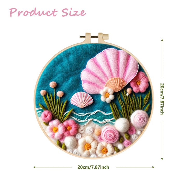 Delicate Seashells And Coastal Flowers Wool Needle Felting Painting Kit