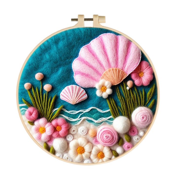 Delicate Seashells And Coastal Flowers Wool Needle Felting Painting Kit