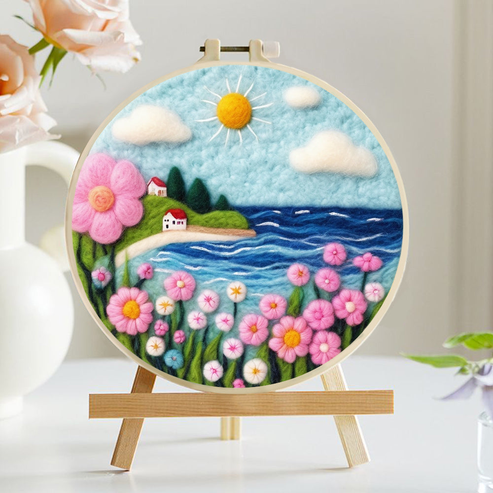 Flowers and Waves Under the Sun Wool Needle Felting Painting Kit