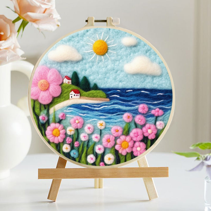 Flowers and Waves Under the Sun Wool Needle Felting Painting Kit