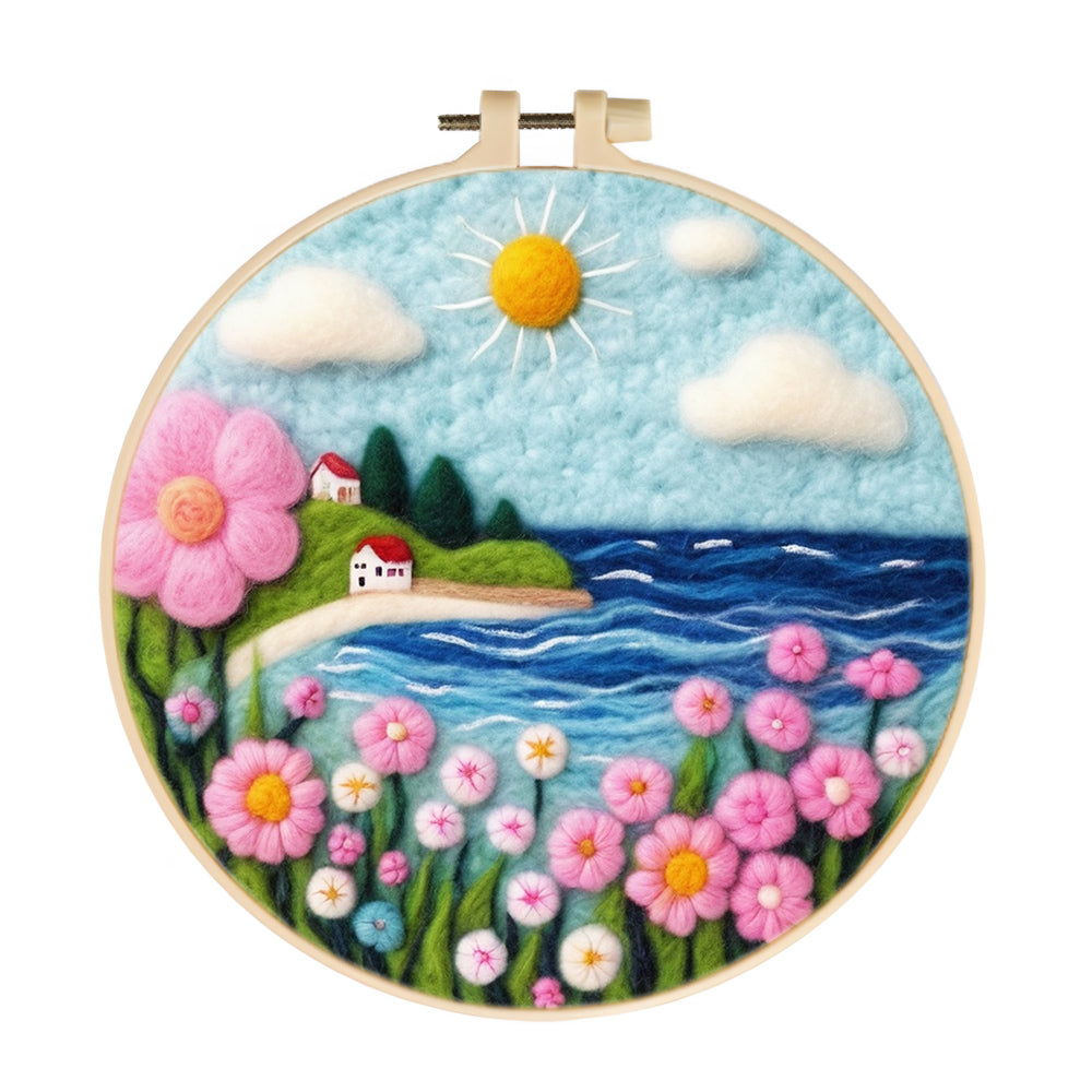 Flowers and Waves Under the Sun Wool Needle Felting Painting Kit