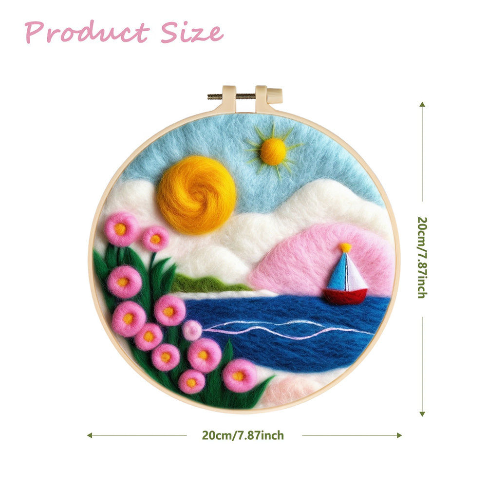Pink Flowers on a Tranquil Beach Wool Needle Felting Painting Kit