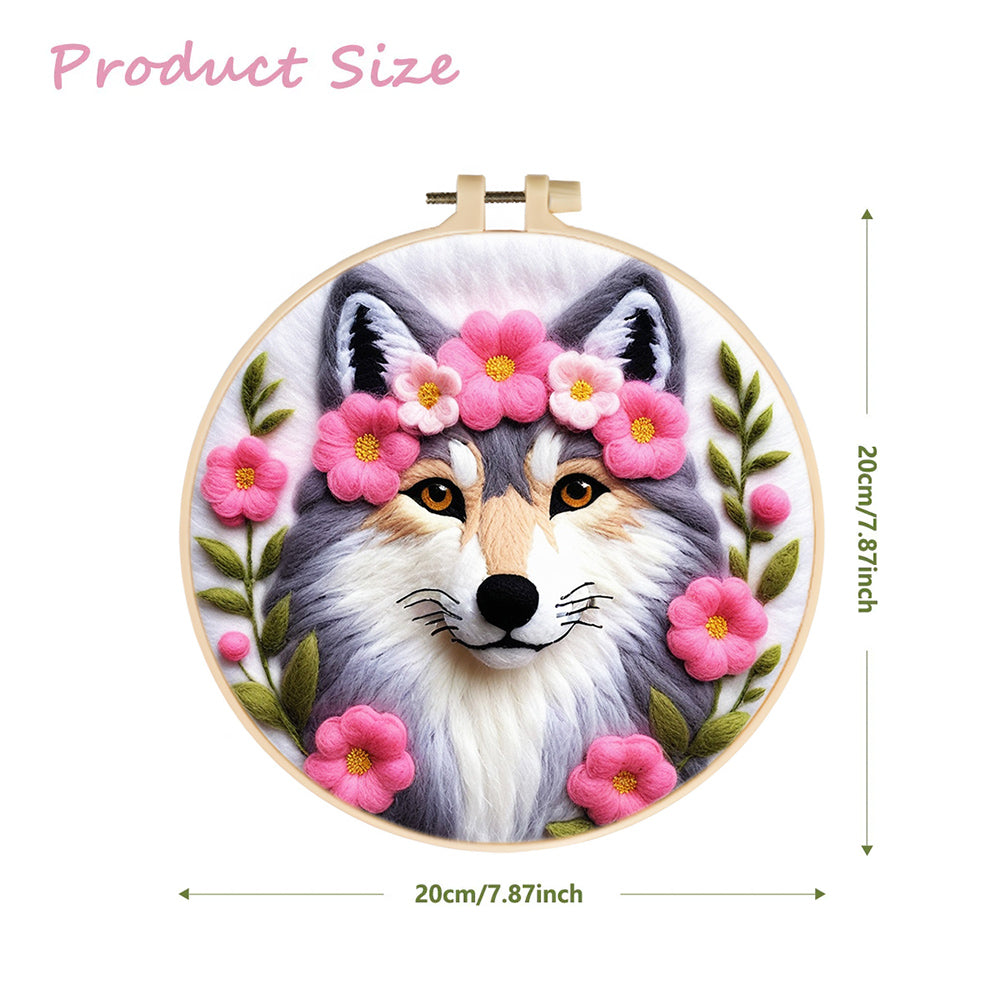 Elegant Wolf With Floral Crown Wool Needle Felting Painting Kit