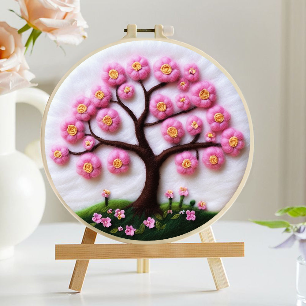 Delicate Pink Tree in Spring Bloom Wool Needle Felting Painting Kit