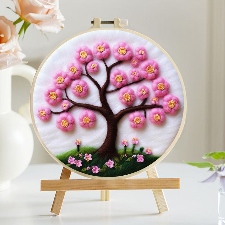 Delicate Pink Tree in Spring Bloom Wool Needle Felting Painting Kit