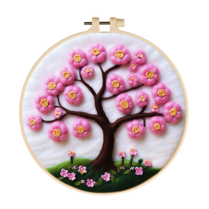 Delicate Pink Tree in Spring Bloom Wool Needle Felting Painting Kit